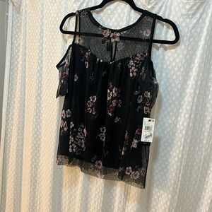 Iz Byer Floral Mesh Top
